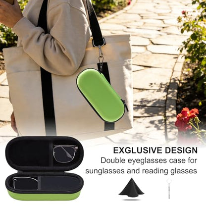 L LTGEM Hard Double Eyeglass Case, Travel Sunglasses Storage Case for Men Women,Includes Cleaning Cloth and Screwdriver - color: Green