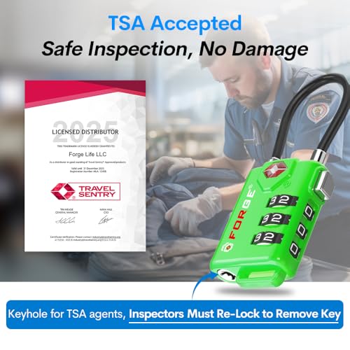 Forge TSA Approved Luggage Locks, Open Alert Cable Lock, Green, 2 Pack - color: Green 2 PK