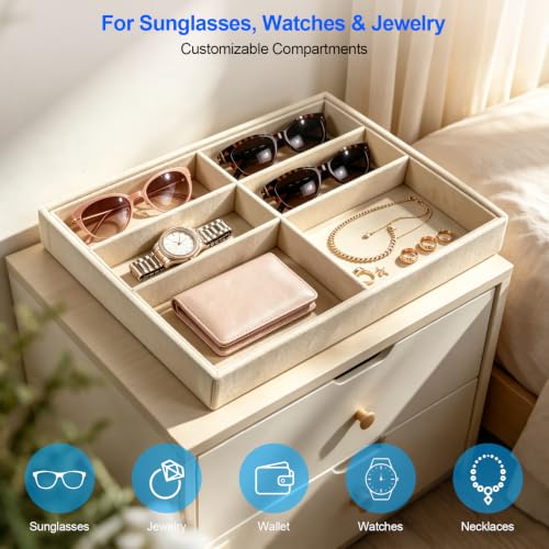 Velvet Sunglass Tray, Suitable For Dresser And Drawer, Beige - color: Beige