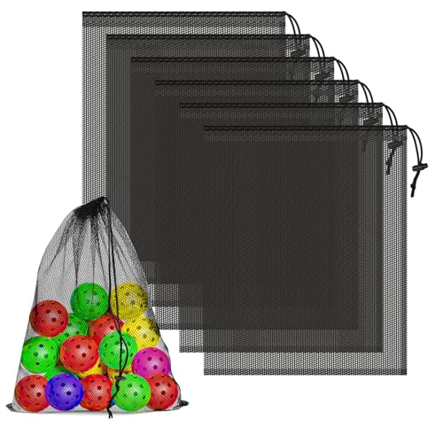 6 Pack Mesh Drawstring Bags with Lock, 14x17 for Gym, Beach, Laundry - color: Black