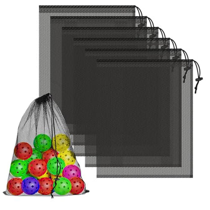 6 Pack Mesh Drawstring Bags with Lock, 14x17 for Gym, Beach, Laundry - color: Black