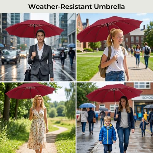 LLanxiry Compact Travel Umbrella, Windproof Automatic Umbrellas for Rain - color: Inverted-Wine
