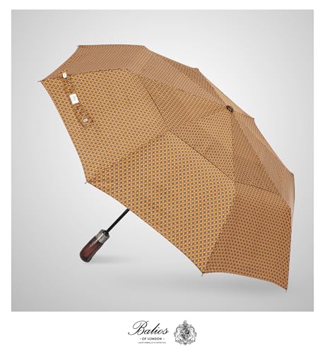 Balios Folding Umbrella Real Wood Handle Auto Open Close - color: Pimlico Mustard Navy