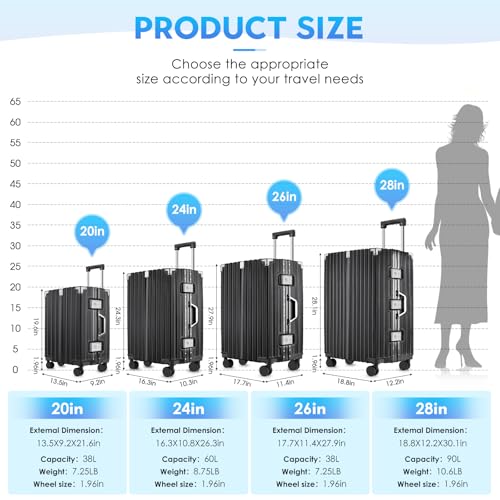 2-Piece Zipperless Luggage Set - 20/26 Inch - color: Black, size: 20-inch + 26-inch
