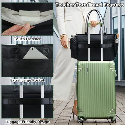 SIYNPAV Teacher Tote Bag with 15.6 in Laptop Compartment& Cup Holder Black - color: Stylish Black