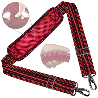 Shoulder Strap 58" Ultra-Thick Fixed Padded and Adjustable Buckles Crossbody Strap for Briefcase Laptop Bag Luggage - color: Black Red Jacquard