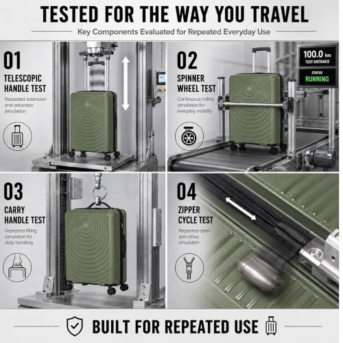 CONCEPTEN Luggage Sets 3 Piece, PP Hardshell Suitcases Set with Wheels - color: Olive Drab, size: 3 Piece Sets (21/Db/Tb)