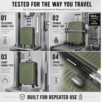 CONCEPTEN Luggage Sets 3 Piece, PP Hardshell Suitcases Set with Wheels - color: Olive Drab, size: 3 Piece Sets (21/Db/Tb)