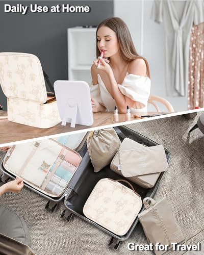 Relavel Travel Makeup Bag with LED Mirror, Lily Flower - color: 03-Lily Flower, size: 1-Small
