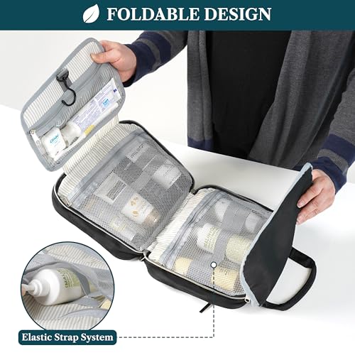 PAVILIA Hanging Toiletry Bag for Women Men Portable Makeup Organizer, Black - color: Black Gold