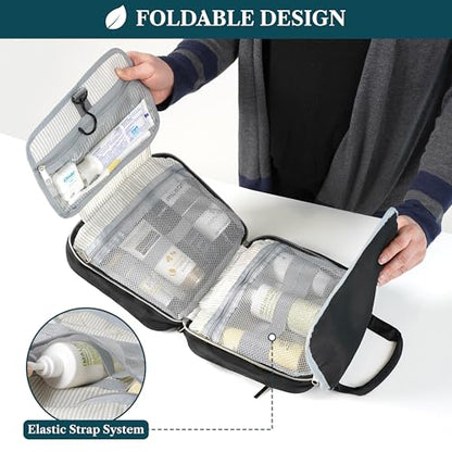 PAVILIA Hanging Toiletry Bag for Women Men Portable Makeup Organizer, Black - color: Black Gold
