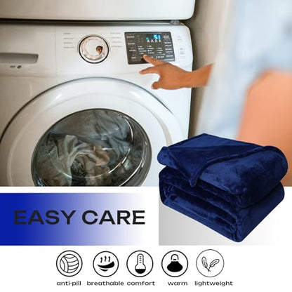 Fleece Plush Throw Blanket Navy Blue 50"x70"for Couch Fuzzy Cozy Flannel - color: Navy Blue, size: Throw XL(50"×70")