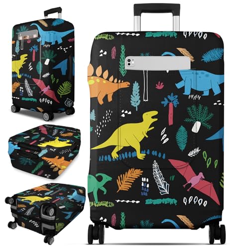 Slohif Luggage Cover for Suitcase Tsa Approved Protector - Dinosaur Luggage Sleeve Large Suit Case Cover Travel Stretch Baggage Case Protective Washable Fit 24-27 Inch - size: M-(24-27) Inch, style: Dinosaur