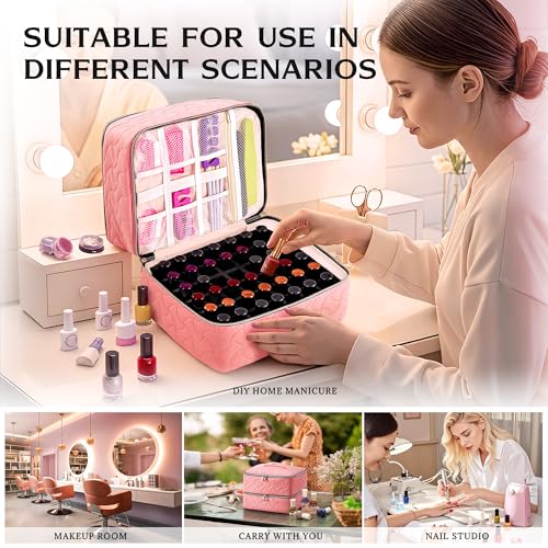 DreamGenius Nail Polish Organizer Bag Holds 42 Bottles, Pink - color: Pink