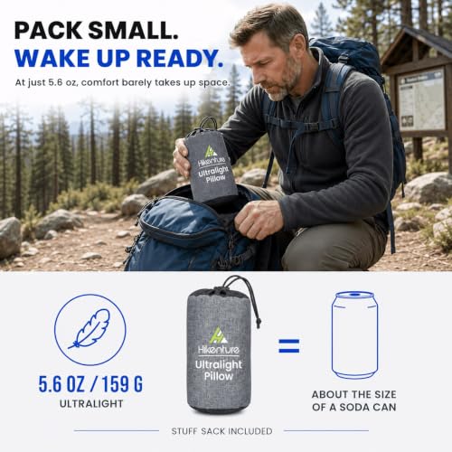 Hikenture Ultralight Inflatable Camping Pillow with Removable Cover, Grey - color: Gray