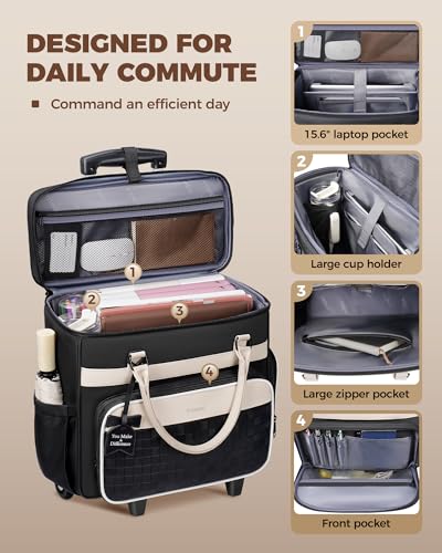 Ytonet Rolling Laptop Bag Women, 15.6 In Rolling Briefcase for Women - color: Black