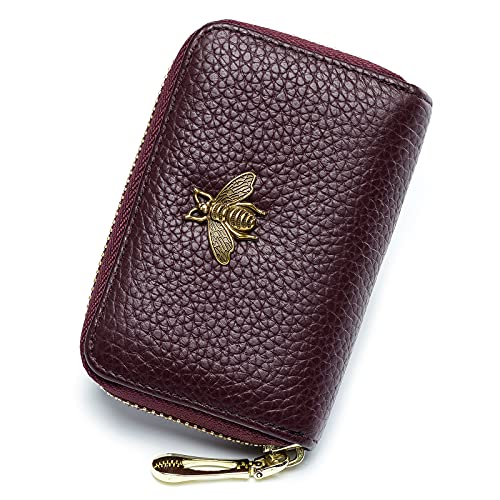 imeetu RFID Credit Card Holder, Small Card Wallet Women, Leather Card Case | Genuine Leather Women's Card & id Cases, Change Coin Purse with Zipper Keychain id Window, 20 Colors & 3 Styles, Daily, Gifts - color: Lite - Purple Coffee, size: Lite