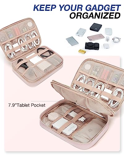 BAGSMART Electronic Organizer Case - Double Layer Cord and Tech Travel Organizer Bag for Charging Cables, Pink