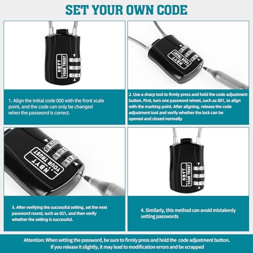 Wire Rope Cable Lock with Resettable Code, Zinc Alloy - Helmet, Luggage & Snowboard Lock - size: 27 inch