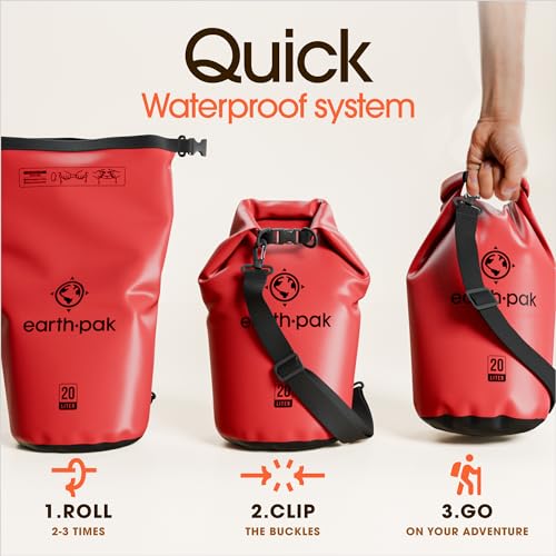 Earth Pak Waterproof Dry Bag - Roll Top Waterproof Backpack Sack Keeps Gear Dry for Kayak with Waterproof Phone Case - color: Red, size: 20L
