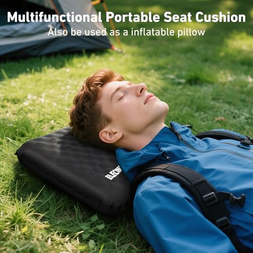 Inflatable Seat Cushion, Self Inflating Compact Stadium Seat Cushion - color: Black-1pack