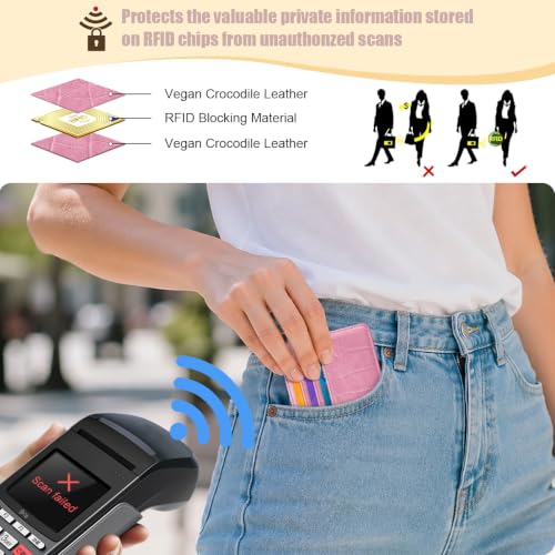 Slim Credit Card Holder Crocodile Wallet Women Thin Wallets - color: A Peach Pink