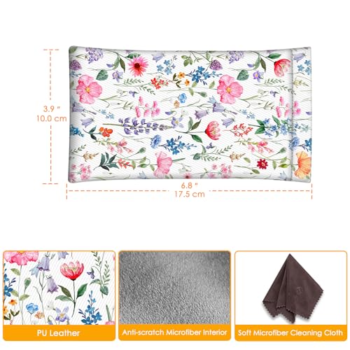 FINTIE Soft Eyeglasses Case with Cleaning Cloth, Squeeze Top Glasses Pouch - color: Flower Fantasy