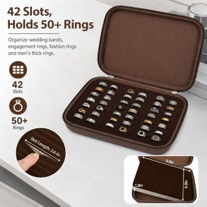 GWCASE Ring Organizer Box 42-Slot Hard Shell Case Holds 50+ Pieces, Coffee - color: Coffee Brown