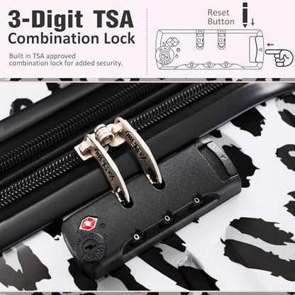 Merax Luggage Sets 3 Piece,Hardside Expandable Suitcase Set 20+24+28 IN - color: Leopard White Black, style: 3-piece Set(20/24/28)
