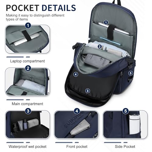 Gym Backpack Men Women 17" Laptop Work Backpack Business 35L Blue - color: Blue, size: 35L
