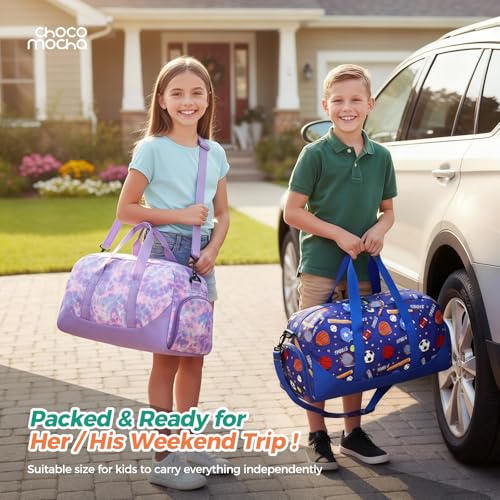 Choco Mocha Kids Duffle Bag, Girls Purple Overnight Travel Bags for Kid with Shoes Compartment, Large Weekender Bag for Sleepover, Gradient - color: Gradient Purple