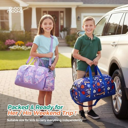 Choco Mocha Kids Duffle Bag, Girls Purple Overnight Travel Bags for Kid with Shoes Compartment, Large Weekender Bag for Sleepover, Gradient - color: Gradient Purple