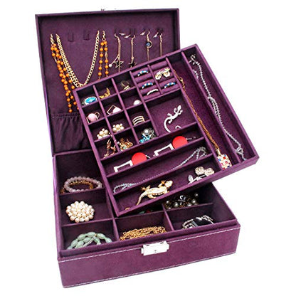 Two-Layer Jewelry Box Organizer Display Storage case with Lock (Purple) - color: Purple