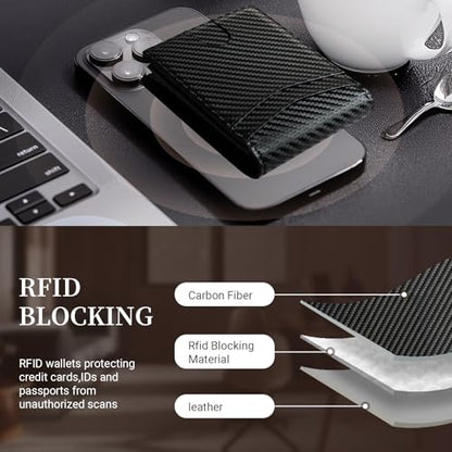 GNDR Wallet For Men RFID Blocking Leather Black Wallets Bifold Carbon Fiber Front Pocket Card Holder Mens Accessories With Gift Box - color: Black Carbon Fiber-04