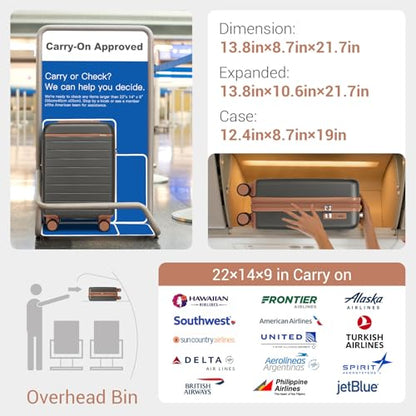 Kono Carry-On Suitcase 20in Expandable ABS+PC Airline Approved Grey/Brown - color: Grey, size: Carry-On 20-Inch