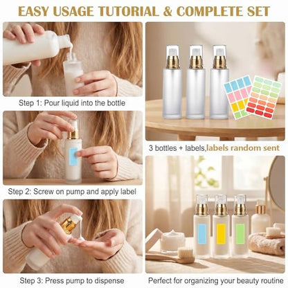 3Pcs 0.7oz Clear Frosted Glass Lotion Pump Bottles with Stickers - size: 20ML/0.7oz