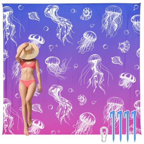 AlphaBeing Beach Blanket Waterproof Sandproof, Extra Large Beach Mat - color: Jellyfish, size: 120“×108”
