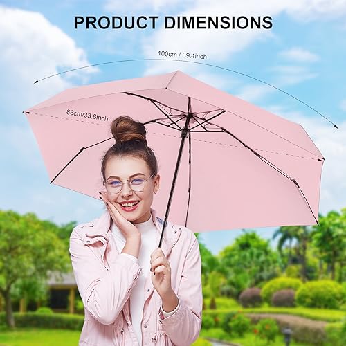 Mini Umbrella for Travel with Case Small Compact Sun Rain Tiny for Purse - color: 0802.Light Pink