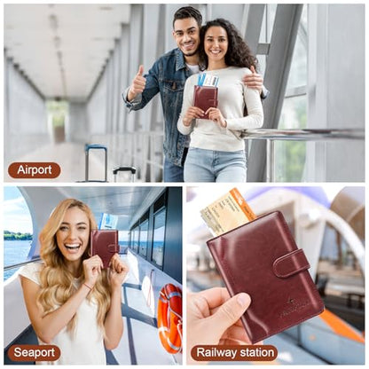 Passport Holder for Travel Essentials Wallet Cover Case Women Men Gift - color: D-Wine Red