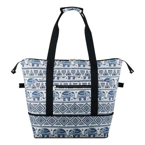 Expandable Duffel Bag for Women with Trolley Sleeve/Wet Pocket Weekender Travel Tote Large Carry On Overnight Luggage - color: Elephant