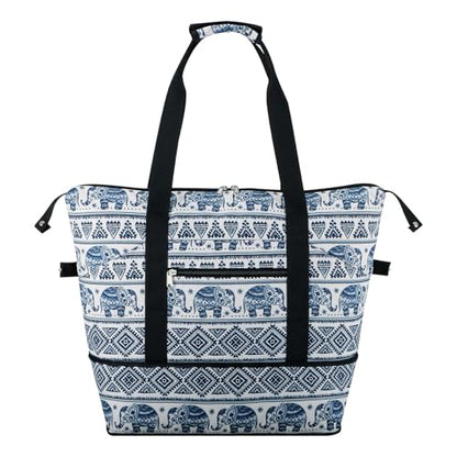 Expandable Duffel Bag for Women with Trolley Sleeve/Wet Pocket Weekender Travel Tote Large Carry On Overnight Luggage - color: Elephant