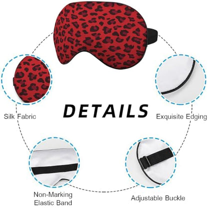 Red Leopard Pattern Silk Eye Mask Sleep Mask Animal Print Spot Speckle Eye Mask with Adjustable Strap Lightweight for Women Work Travel Night Sleep - color: Red Leopard Pattern