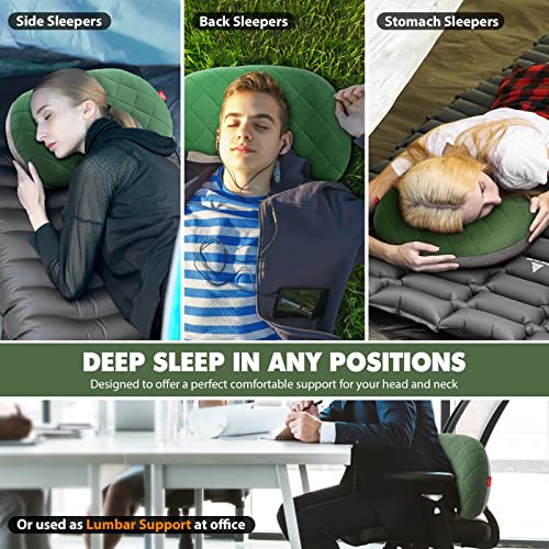 Hikenture Inflatable Camping Pillow, Compact Travel Pillow for Backpacking - color: Green