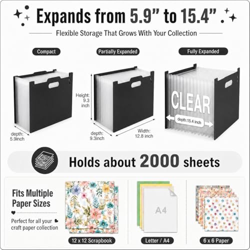 12x12 Scrapbook Paper Storage Organizer - color: black