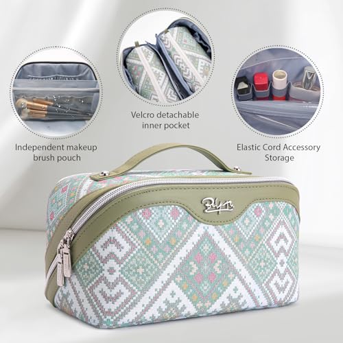 BOYATU Travel Makeup Bag Organizer: Boho Large Capacity Cosmetic Bag Sets - color: 17-Mint Green