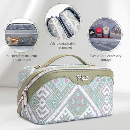 BOYATU Travel Makeup Bag Organizer: Boho Large Capacity Cosmetic Bag Sets - color: 17-Mint Green