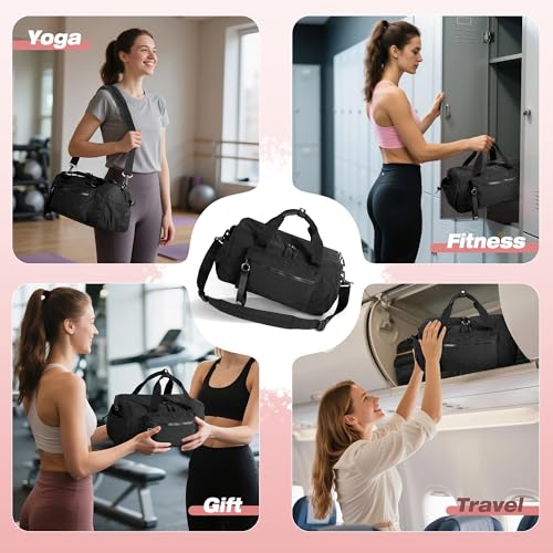 Small Gym Bag for Women, Min Duffle Bag with Wet Compartment - color: Black