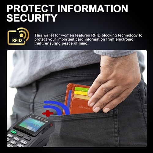 Hoewina 남성용 슬림 지갑, 신용 카드 홀더 지갑, 미니멀리스트 디자인 - RFID 차단 전면 포켓 가죽 얇은 지갑 남성 및 여성용, B-브라운, 미니멀리스트 - color: B-브라운