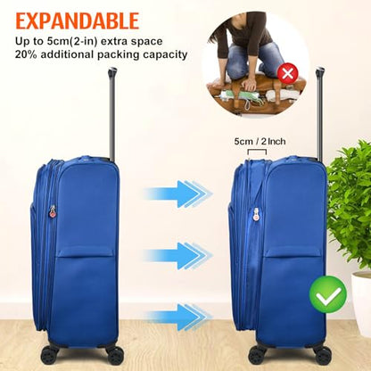 Verdi Luggage 2 Piece Set Suitcase Spinner Wheels Softshell Expandable, Carry On Luggage with USB Port (Navy, 2-Piece set(20/24)) - color: Navy, size: 2-Piece set(20/24)