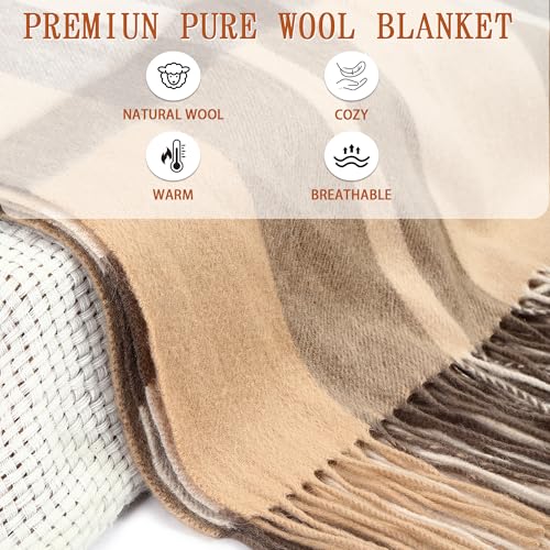 Soft Pure Wool Throw Blanket, Lightweight Warmth, 55"x83" - color: Walnut Beige, size: Standard (1.5 lbs)